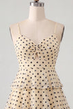 Champagne Black Polka Dot A Line Short Homecoming Dress