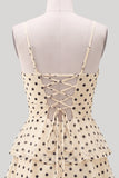 Champagne Black Polka Dot A Line Short Homecoming Dress