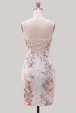 White Bodycon Sequin Floral Short Homecoming Dress with Slit