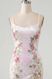 White Bodycon Sequin Floral Short Homecoming Dress with Slit