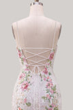 White Bodycon Sequin Floral Short Homecoming Dress with Slit