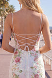 White Bodycon Sequin Floral Short Homecoming Dress with Slit