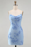 Pink Floral Cowl Neck Short Homecoming Dress