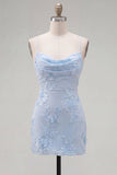 Pink Floral Cowl Neck Short Homecoming Dress