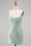 Pink Floral Cowl Neck Short Homecoming Dress