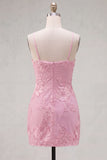 Pink Floral Cowl Neck Short Homecoming Dress