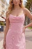 Pink Floral Cowl Neck Short Homecoming Dress
