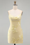 Pink Floral Cowl Neck Short Homecoming Dress