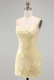 Pink Floral Cowl Neck Short Homecoming Dress