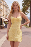 Pink Floral Cowl Neck Short Homecoming Dress
