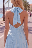 Halter A Line Sage Green Homecoming Dress