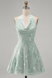 Halter A Line Sage Green Homecoming Dress