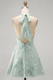 Halter A Line Sage Green Homecoming Dress