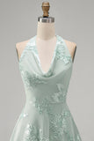 Halter A Line Sage Green Homecoming Dress