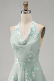 Halter A Line Sage Green Homecoming Dress