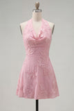 Halter A Line Sage Green Homecoming Dress