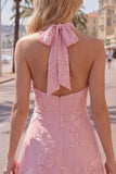 Halter A Line Sage Green Homecoming Dress