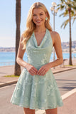 Halter A Line Sage Green Homecoming Dress