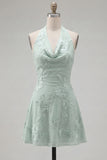 Halter A Line Sage Green Homecoming Dress
