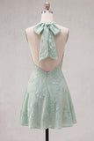 Halter A Line Sage Green Homecoming Dress