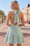 Halter A Line Sage Green Homecoming Dress