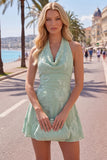Halter A Line Sage Green Homecoming Dress