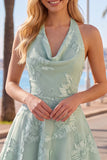 Halter A Line Sage Green Homecoming Dress