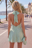 Halter A Line Sage Green Homecoming Dress