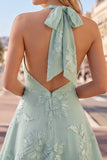 Halter A Line Sage Green Homecoming Dress