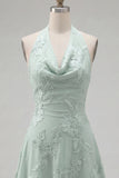 Halter A Line Sage Green Homecoming Dress