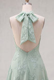 Halter A Line Sage Green Homecoming Dress