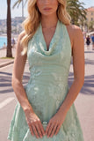 Halter A Line Sage Green Homecoming Dress