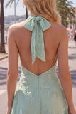 Halter A Line Sage Green Homecoming Dress