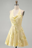Halter A Line Sage Green Homecoming Dress
