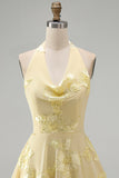 Halter A Line Sage Green Homecoming Dress
