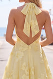 Halter A Line Sage Green Homecoming Dress