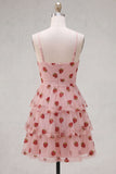 Pink Strawberry Print A Line Spaghetti Straps Short Homecoming Dress