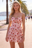 Pink Strawberry Print A Line Spaghetti Straps Short Homecoming Dress