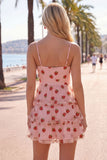 Pink Strawberry Print A Line Spaghetti Straps Short Homecoming Dress
