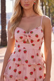 Pink Strawberry Print A Line Spaghetti Straps Short Homecoming Dress