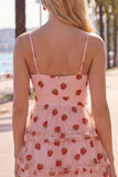 Pink Strawberry Print A Line Spaghetti Straps Short Homecoming Dress