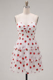 Pink Strawberry Print A Line Spaghetti Straps Short Homecoming Dress