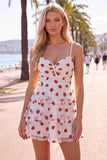 Pink Strawberry Print A Line Spaghetti Straps Short Homecoming Dress