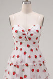 Pink Strawberry Print A Line Spaghetti Straps Short Homecoming Dress