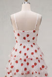 Pink Strawberry Print A Line Spaghetti Straps Short Homecoming Dress