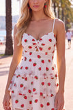 Pink Strawberry Print A Line Spaghetti Straps Short Homecoming Dress