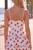 Pink Strawberry Print A Line Spaghetti Straps Short Homecoming Dress