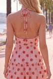 White Strawberry Print Halter A Line Short Homecoming Dress