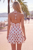 White Strawberry Print Halter A Line Short Homecoming Dress