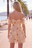 Champagne 3D Flower Cold Shoulder A Line Homecoming Dress